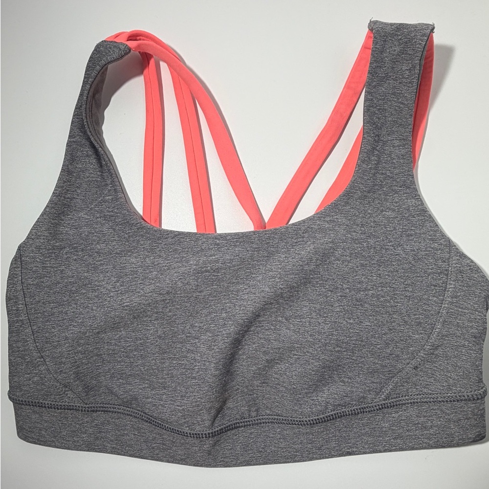 lululemon athletica Gray Sports Bra with Coral Multi-Straps. Pre owned.